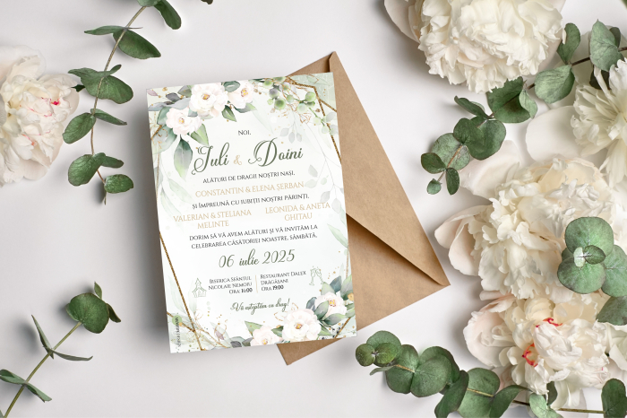 Invitatie nunta Greenery, cu plic craft- cod: N108 [1]
