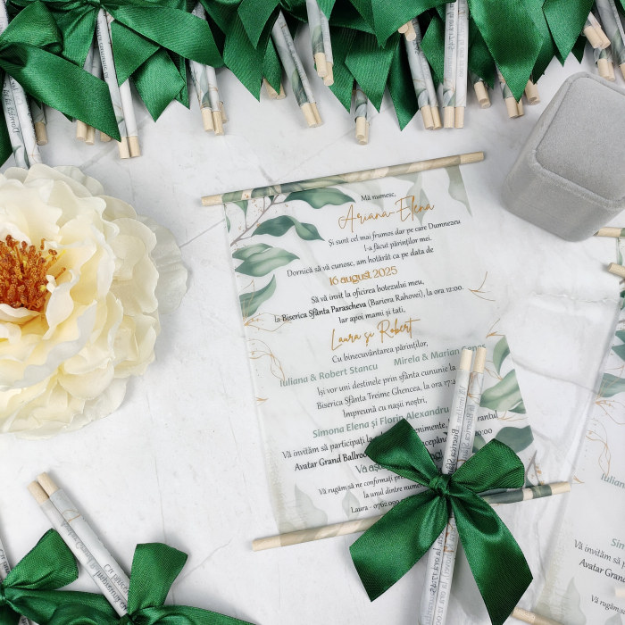 Invitatie nunta GREENERY CU BETISOARE DIN LEMN, - cod: N131 [3]