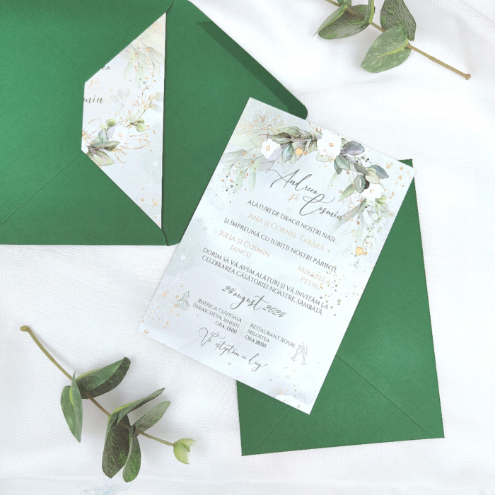 Invitatie nunta GREENERY, cu plic verde - cod: N111 [2]