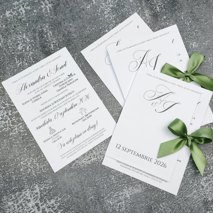 Invitatie nunta Minimalista,cu funda Olive - cod: N175 [3]
