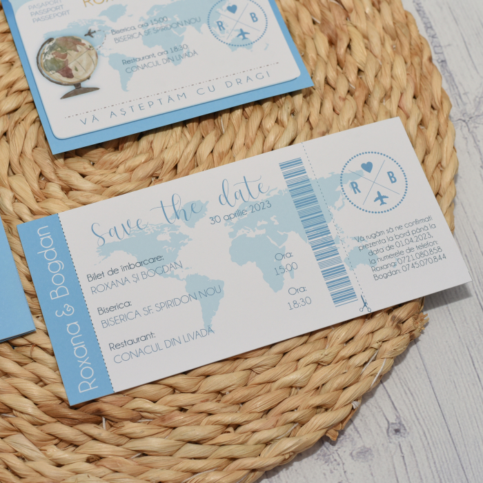 Invitatie nunta PASAPORT CU BILET DE AVION, albastru pastel - cod: N120 [5]