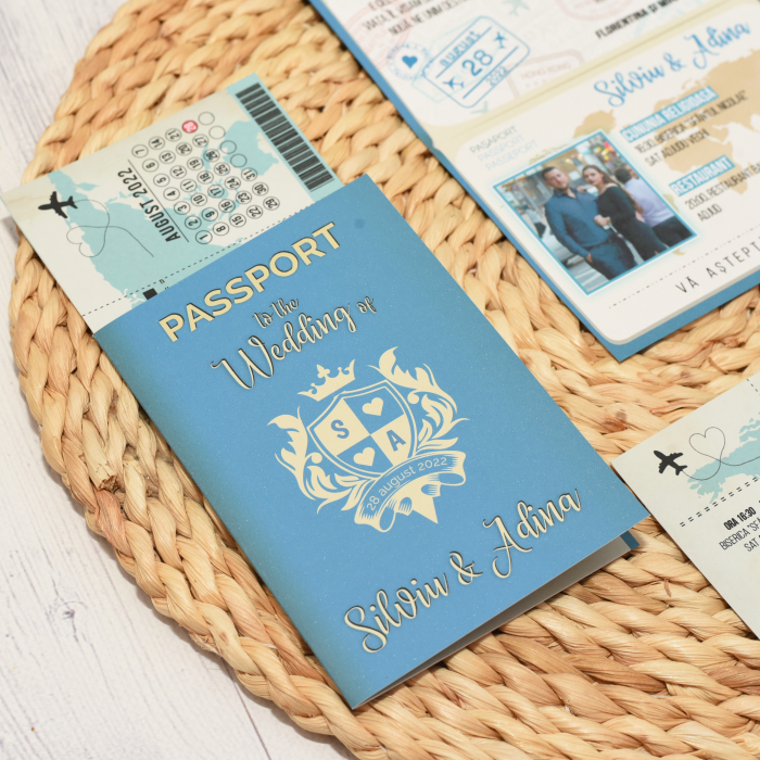 Invitatie nunta PASAPORT CU BILET DE AVION, albastru - cod: N117 [2]