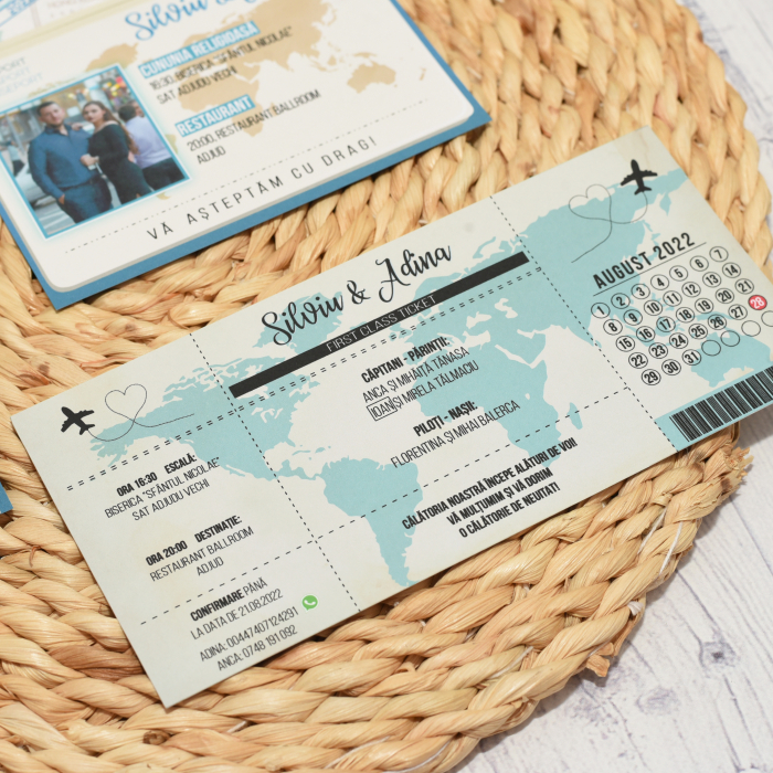 Invitatie nunta PASAPORT CU BILET DE AVION, albastru - cod: N117 [4]