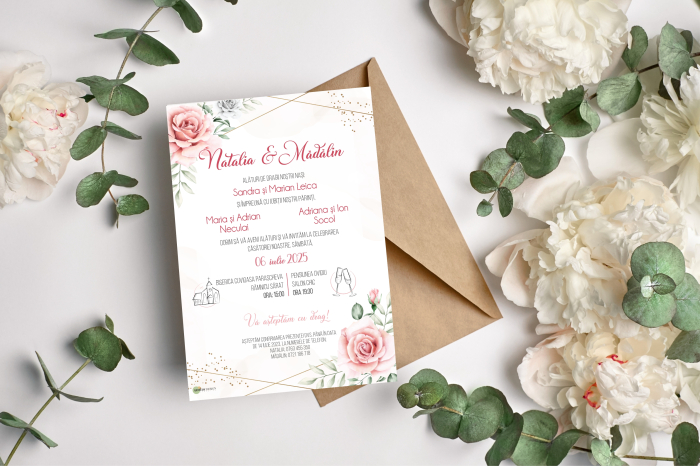 Invitatie nunta ROMANTIC, cu plic craft - cod: N106 [1]