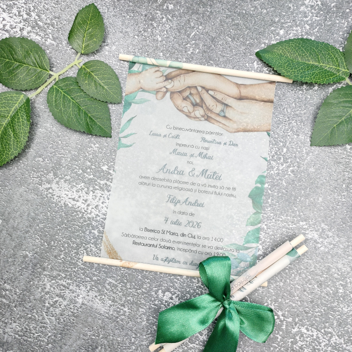 Invitatie nunta si botez Family - cu betisoare din lemn -cod: N172 [2]