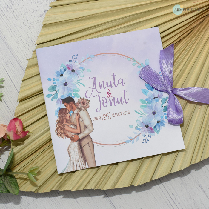 Invitatie nunta PASTEL, tip felicitare, cu funda - cod: N143 [2]