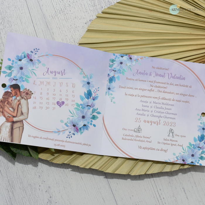 Invitatie nunta PASTEL, tip felicitare, cu funda - cod: N143 [4]