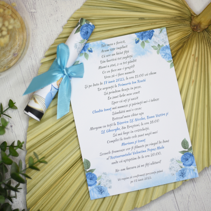 Invitatie nuntez FLORI ALBASTRE, cu funda - cod: NB101 [3]