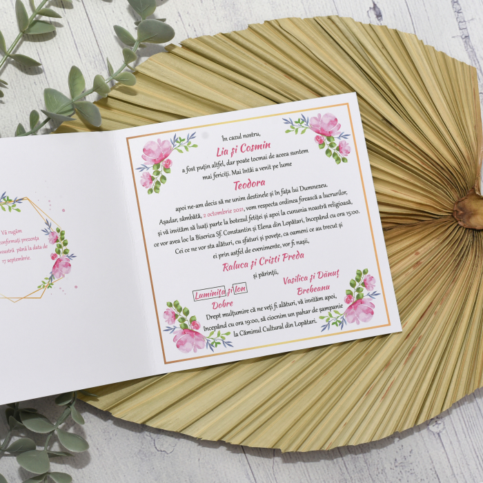 Invitatie nuntez FLORI ROZ, MIRI SI GEMENI FETITE, tip felicitare - cod: NB106 [2]