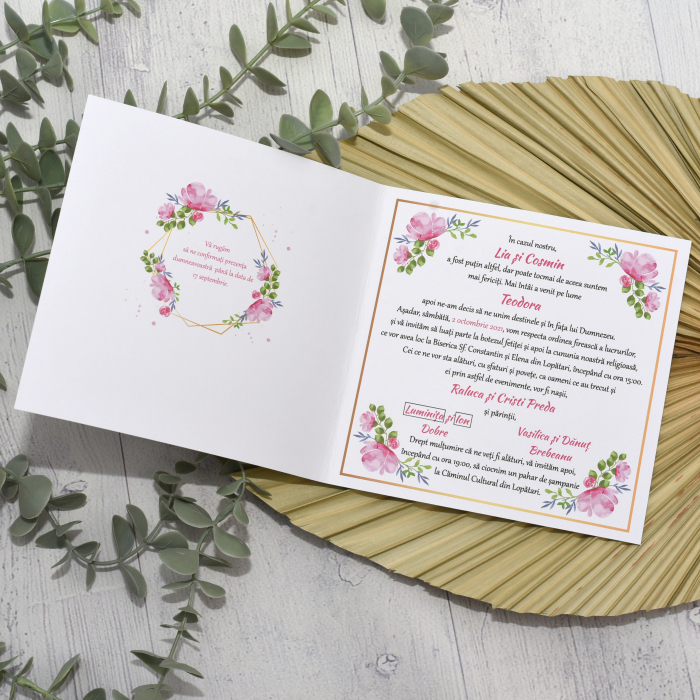 Invitatie nuntez FLORI ROZ, MIRI SI GEMENI FETITE, tip felicitare - cod: NB106 [3]