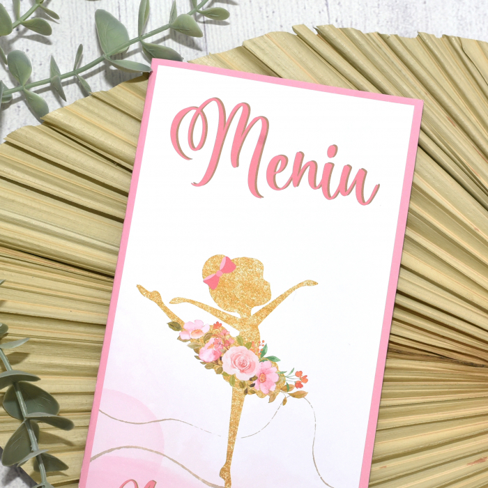 Meniu botez, BALERINA CU FLORI, roz, fetita, cod: MB 111 [2]