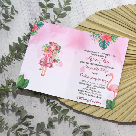 Invitatie botez FETITA CU FLAMINGO - cod: B200 [2]