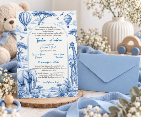 Invitatii Botez - Invitatie botez Baby Blue Dior, cu plic- cod: B137