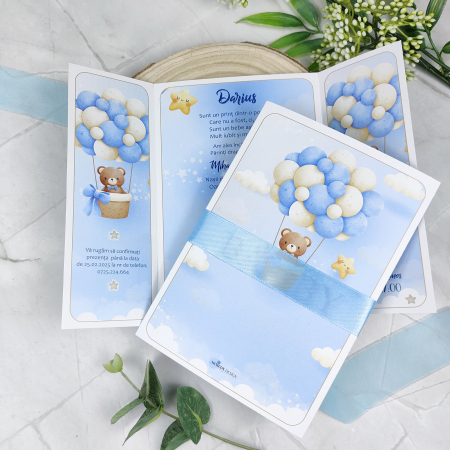Invitatie botez URSULET CU BALOANE - baietel cod: B115 [2]