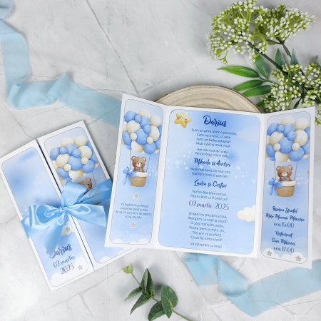 Invitatie botez URSULET CU BALOANE - baietel cod: B115 [3]