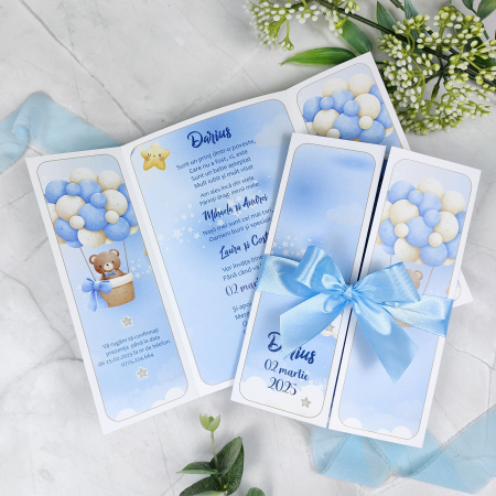 Invitatie botez URSULET CU BALOANE - baietel cod: B115 [1]