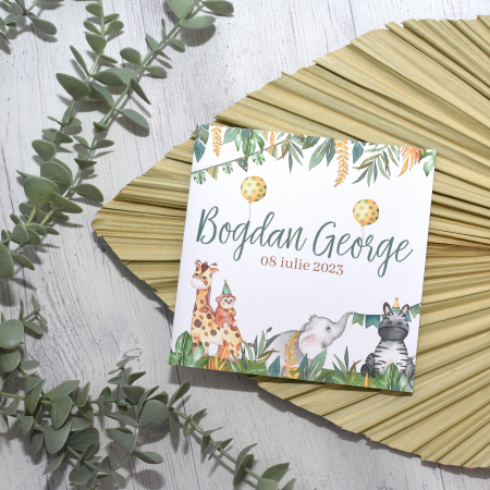 Invitatii - Invitatie botez SAFARI - ANIMALUTE - cod: B104