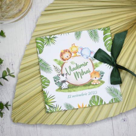 Invitatii - Invitatie botez SAFARI, cu funda - cod: B102