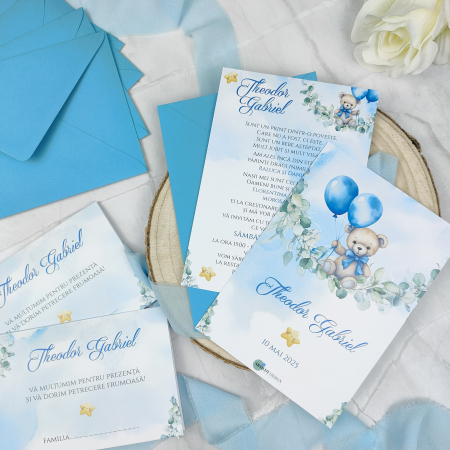 Invitatie botez URSULET, albastru - cod: B109 [2]