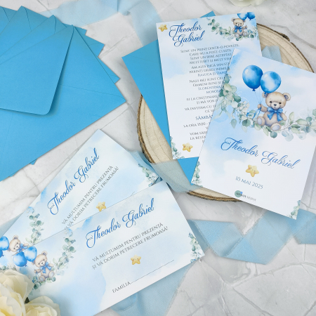 Invitatie botez URSULET, albastru - cod: B109 [1]