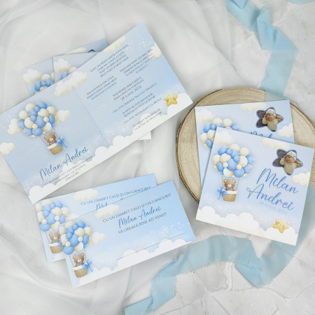 Invitatie botez URSULET, albastru - cod: B130 [1]