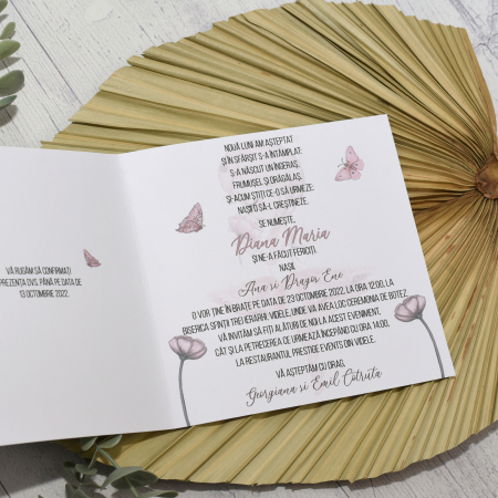Invitatie botez BALERINA, roz - cod: B110 [1]
