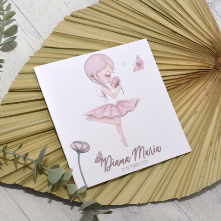 Invitatii Botez - Invitatie botez BALERINA, roz - cod: B110