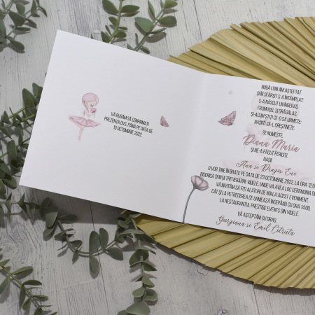 Invitatie botez BALERINA, roz - cod: B110 [2]