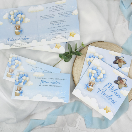 Invitatie botez URSULET, albastru - cod: B130 [2]