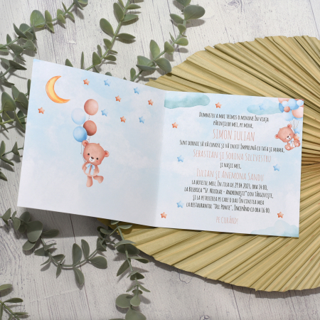 Invitatie botez URSULET CU BALOANE, albastru - cod: B112 [2]