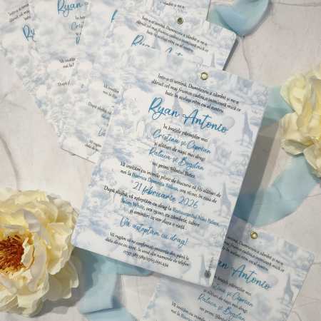 Invitatii Botez Baietel - Invitatie botez Blue Safari - baietel -cod: B135