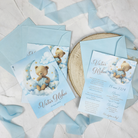 Invitatie botez URSULET cu plic albastru - cod: B113 [1]