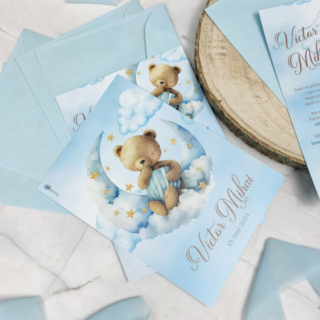 Invitatie botez URSULET cu plic albastru - cod: B113 [2]