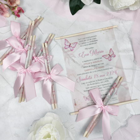 Invitatii Botez - Invitatie botez FLUTURASI, cu betisoare- cod: B114
