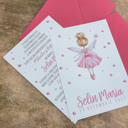 Invitatie botez ZANA, roz, fetita - cu plic roz, cod: B121 [1]