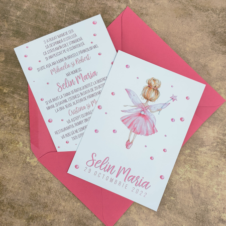 Invitatie botez ZANA, roz, fetita - cu plic roz, cod: B121 [2]