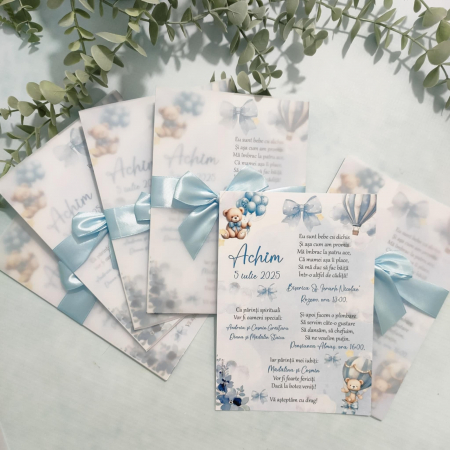 Invitatie botez Ursulet cu baloane, baietel - B131 [1]