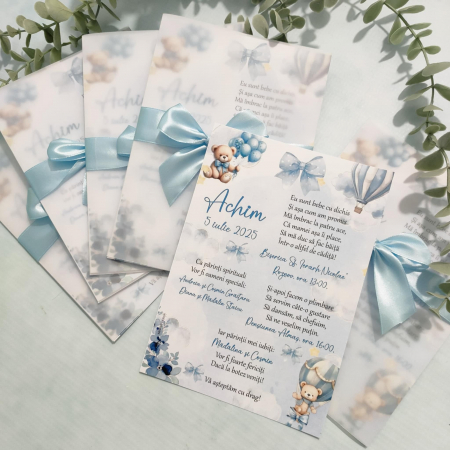 Invitatii Botez Baietel - Invitatie botez Ursulet cu baloane, baietel - B131