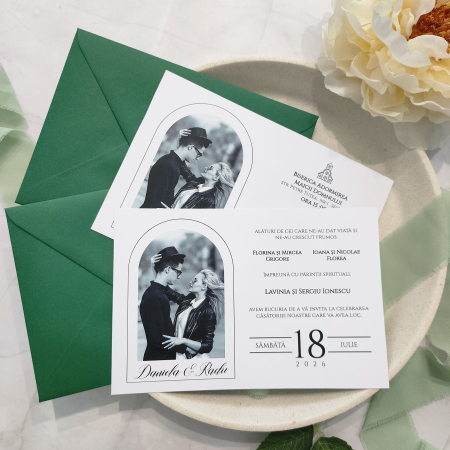 Invitatii Nunta - Invitatie nunta Minimalista, cu plic verde cod: N173