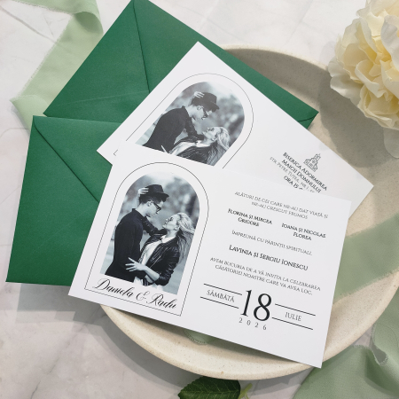 Invitatie nunta Minimalista, cu plic verde cod: N173 [1]