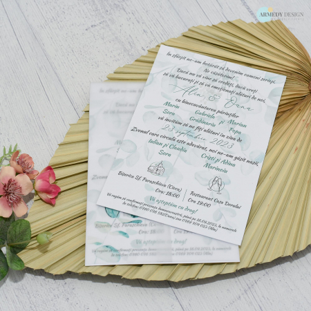 Invitatie nunta EUCALIPT -  foaie de calc si sigiliu, cod: N155 [2]