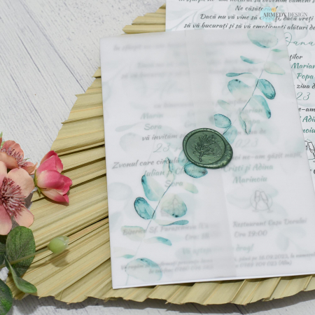 Invitatii Nunta - Invitatie nunta EUCALIPT -  foaie de calc si sigiliu, cod: N155