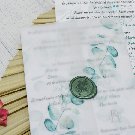 Invitatie nunta EUCALIPT -  foaie de calc si sigiliu, cod: N155 [1]