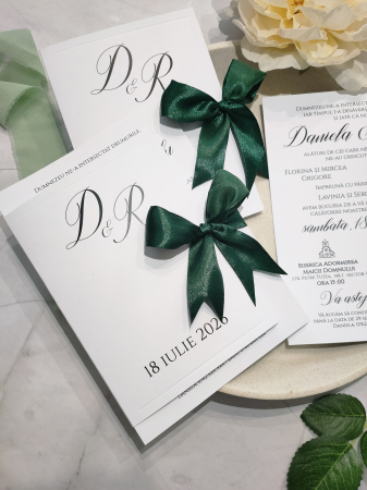 Invitatie nunta Minimalista, cu funda Verde Smarald- cod: N176 [2]