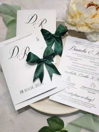 Invitatie nunta Minimalista, cu funda Verde Smarald- cod: N176 [3]