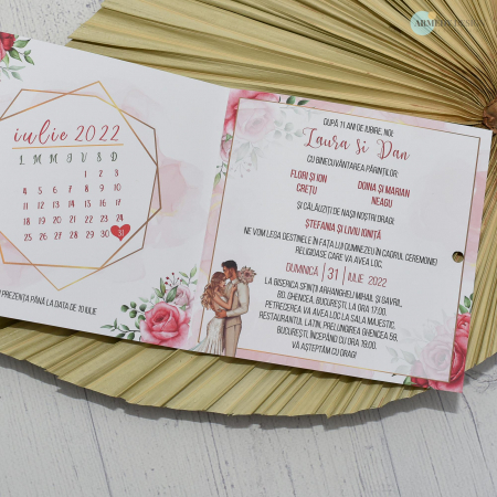 Invitatie nunta TRANDAFIRI ROSII - CU MIRI, tip felicitare, cu funda - cod: N145 [3]