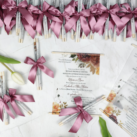 Invitatii Nunta - Invitatie nunta TOAMNA - cu betisoare din lemn -cod: N156