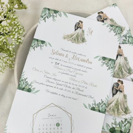 Invitatie nunta GREENERY, cu funda - cod: N160 [1]