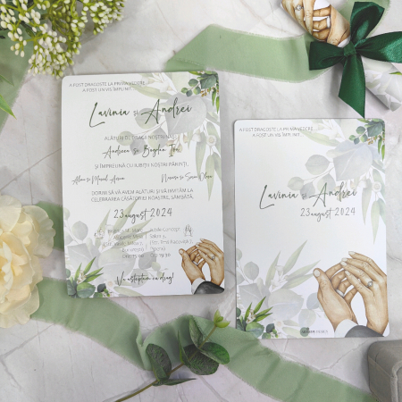Invitatie nunta GREENERY, cu funda - cod: N107 [1]