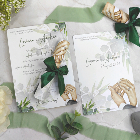 Invitatii - Invitatie nunta GREENERY, cu funda - cod: N107